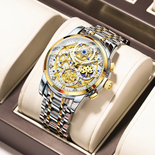 Luxury Stainless Steel Chronograph Quartz Wristwatch