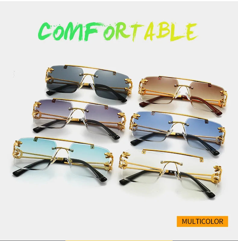 Lunettes de soleil carrées sans monture pour hommes et femmes, lunettes de soleil vintage, miroir rétro, marque de créateur, mode masculine et féminine, luxe