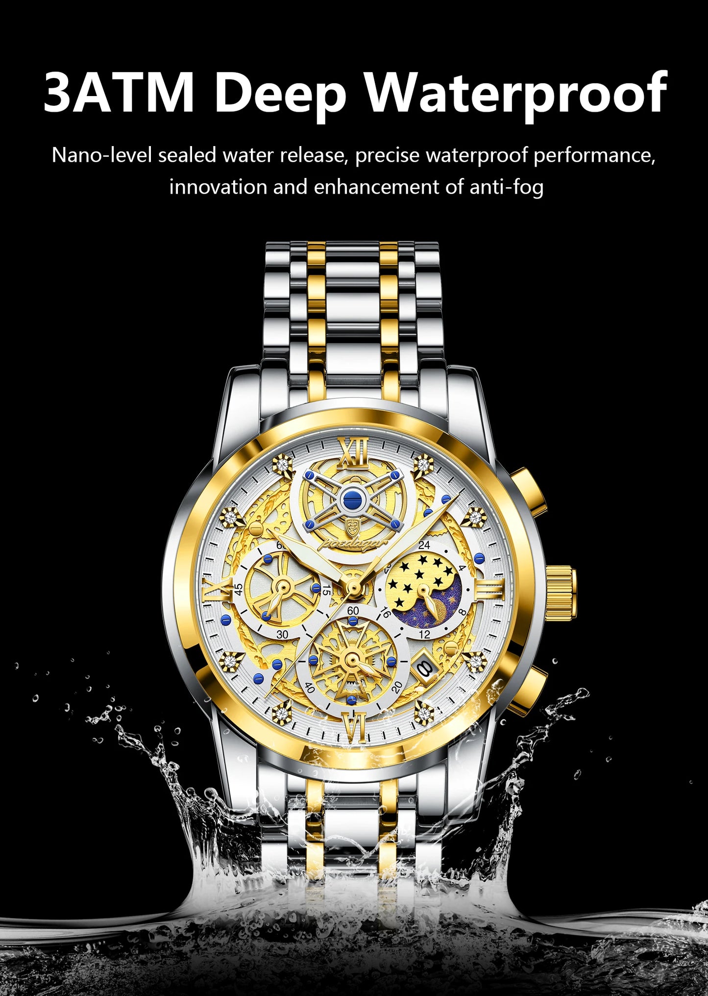 Luxury Stainless Steel Chronograph Quartz Wristwatch