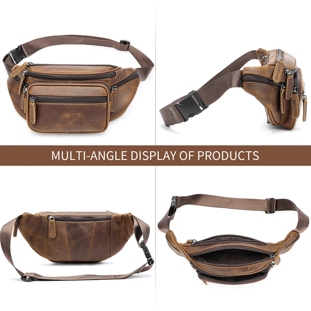 WESTAL Horsehide Leather Belt Bags for Men, Phone Waist Bags, Men's Sports Waist Bag, Zipper Crossbody Bag, Men's Fanny Pack, 8879