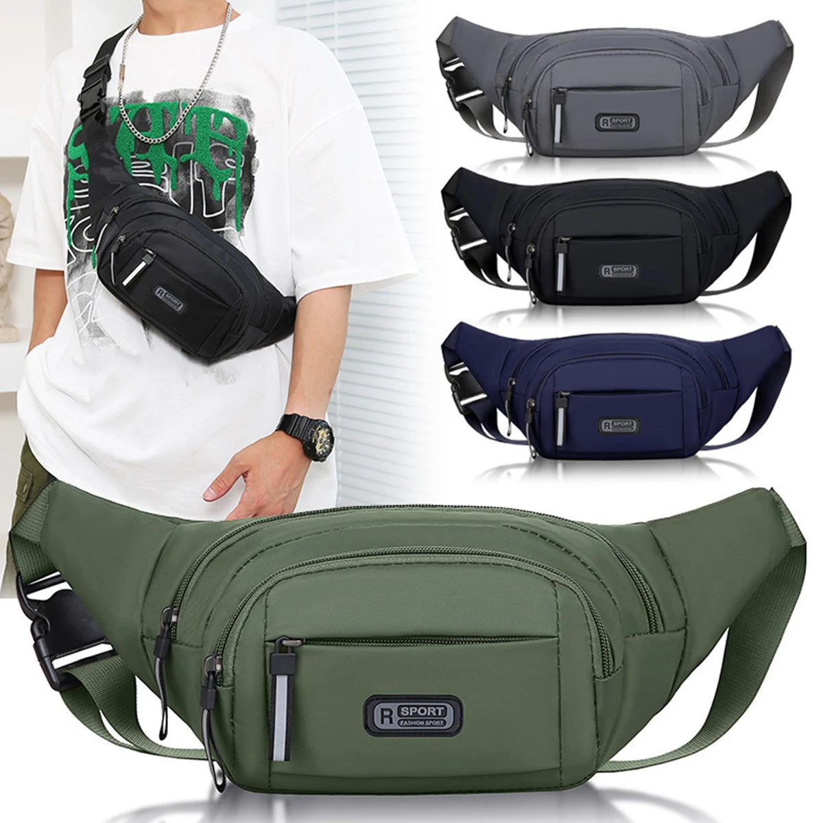 New pure canvas waist bag, men's mobile waist bag, outdoor sports, leisure, running, anti-theft, ultra-thin, invisible.-zmt