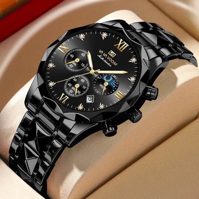 VA VOOM-Montre à quartz en acier inoxydable étanche pour homme, montres multifonctionnelles, date haut de gamme, affaires, marque de mode