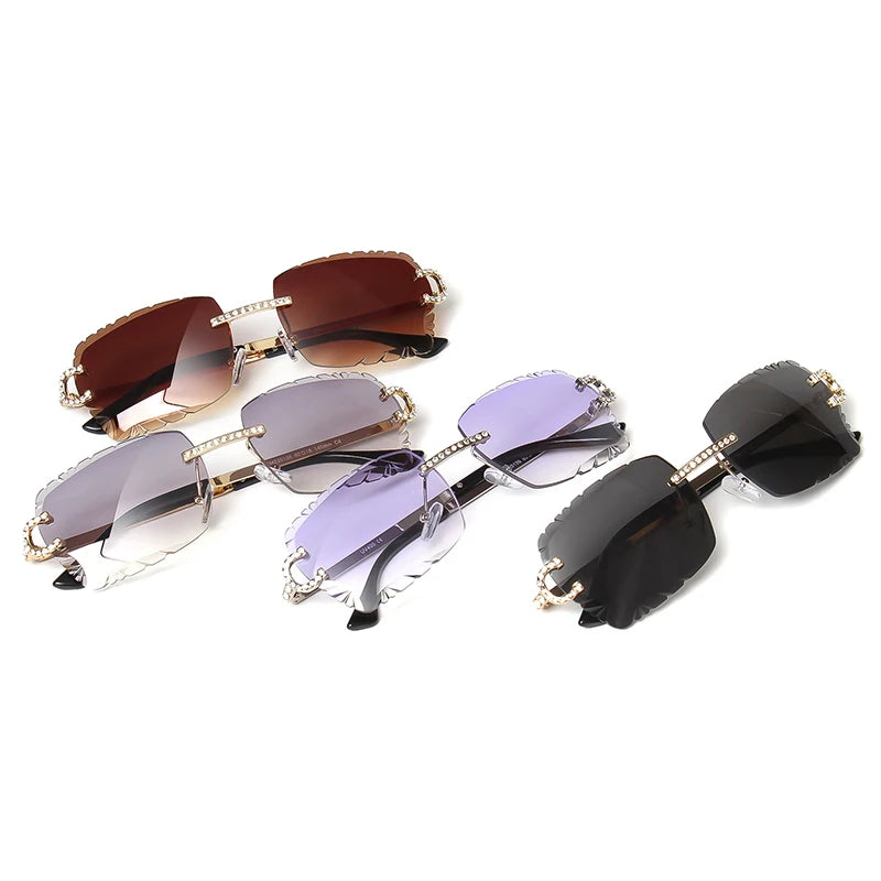 Kenbo-Lunettes de soleil carrées sans monture pour hommes et femmes, lunettes de soleil dégradées, lentille pétale vintage, coupe diamant, lunettes de soleil punk en métal, lunettes de soleil à la mode