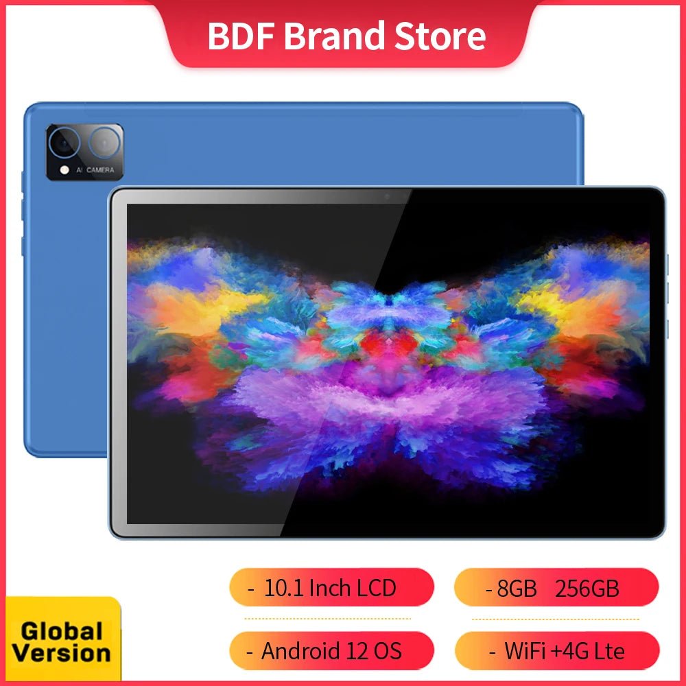 Tablette PC BDF de 10.1 pouces, 8 Go de RAM, 256 Go, Android 12, Octa Core, 3G, 4G, Permanence, Internet, WiFi, Internet, BT, Version globale, Original LA TendanceStore multi service