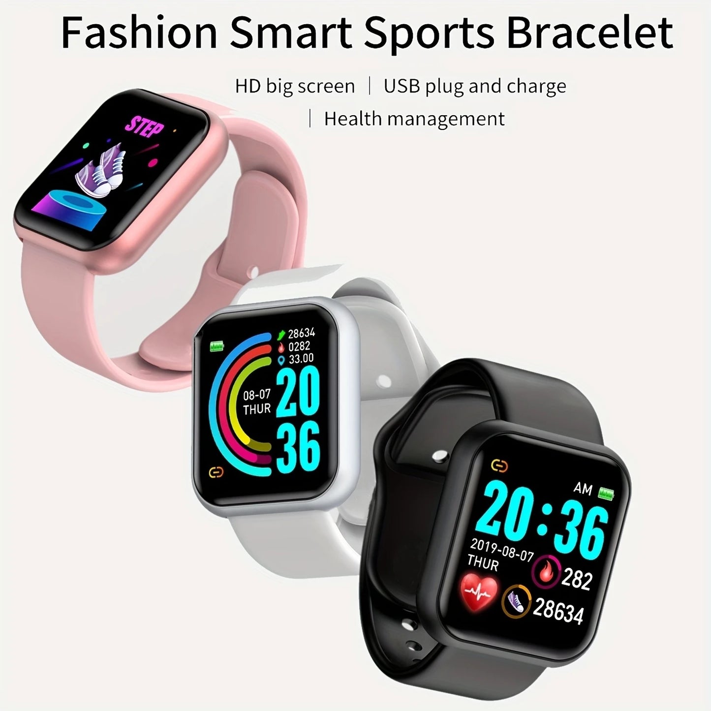 Smart Watch for Men Women Sports Mode Music Control Calorie Distance Fitness Smart Bracelet Message Reminder Smart Wristband Android IOS