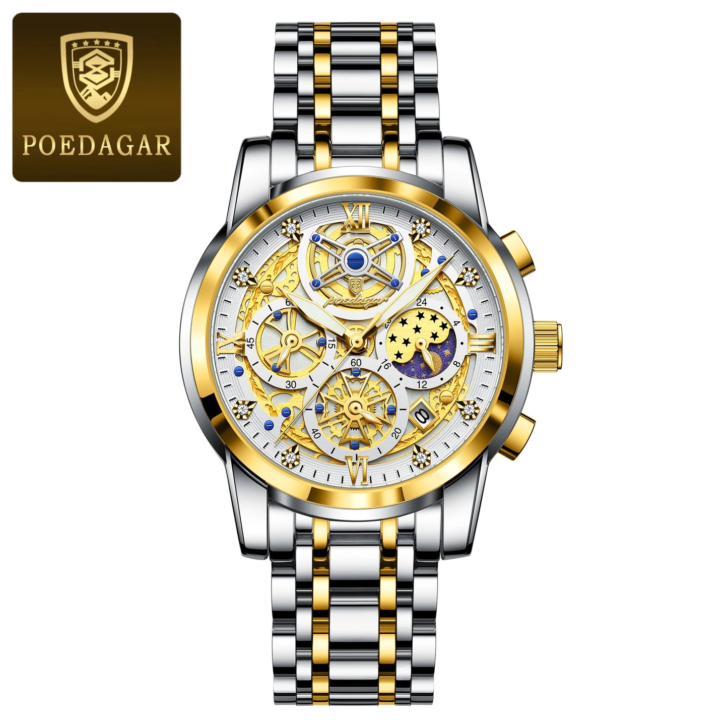 Luxury Stainless Steel Chronograph Quartz Wristwatch