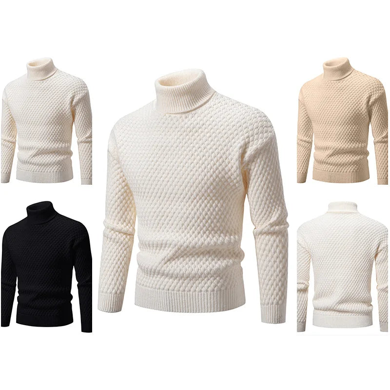 Pull à col roulé automne-hiver 2024 pour hommes, slim fit, tricoté, mode, chaud, décontracté, manches longues