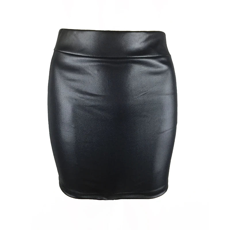 Jupe en cuir noire, moulante, taille haute, mini jupe crayon sexy et brillante, pour femmes, avec taille élastique