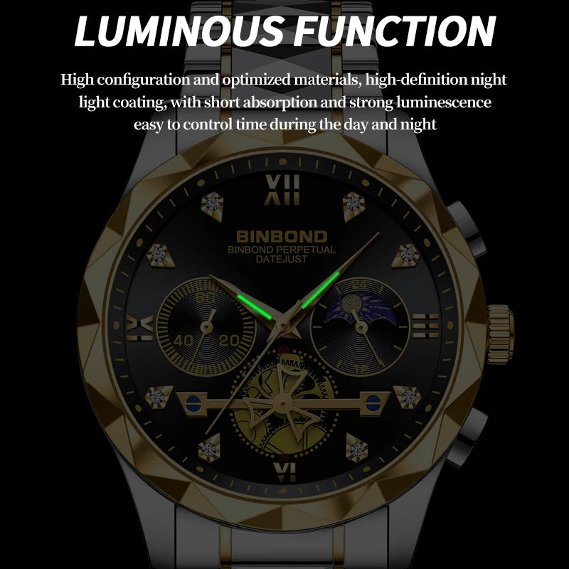 Luxury Stainless Steel Watch, Quartz Movement