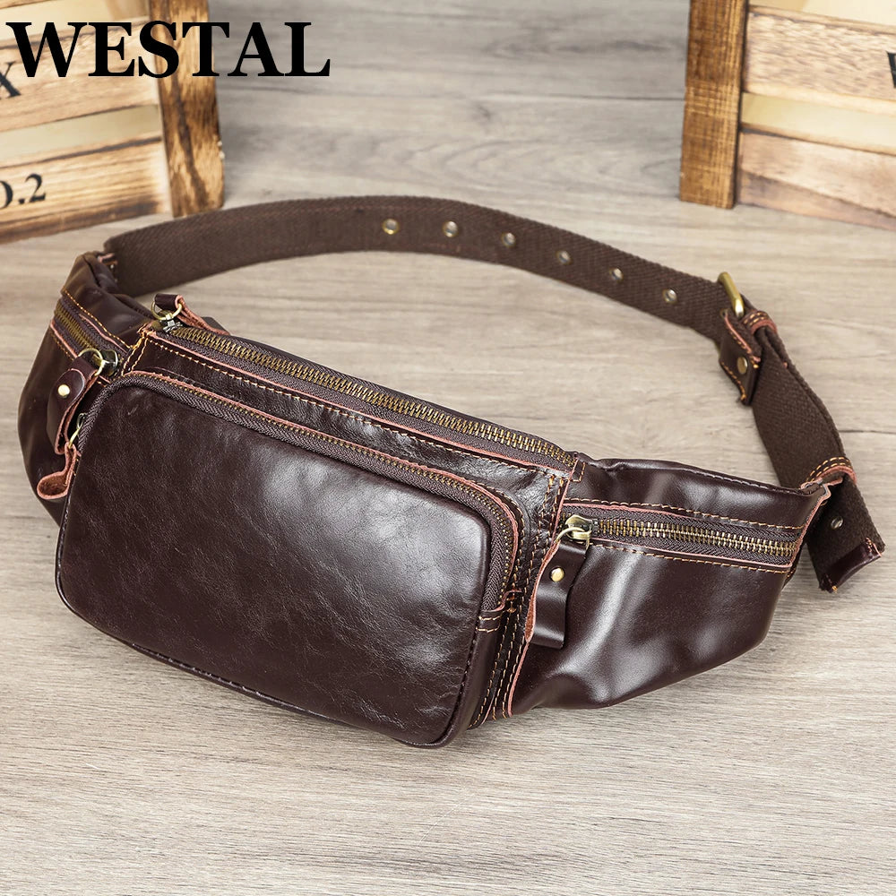 WESTAL Genuine Leather Fanny Pack for Men Vintage Phone Bags Messenger Bags Sports Handbags 9999