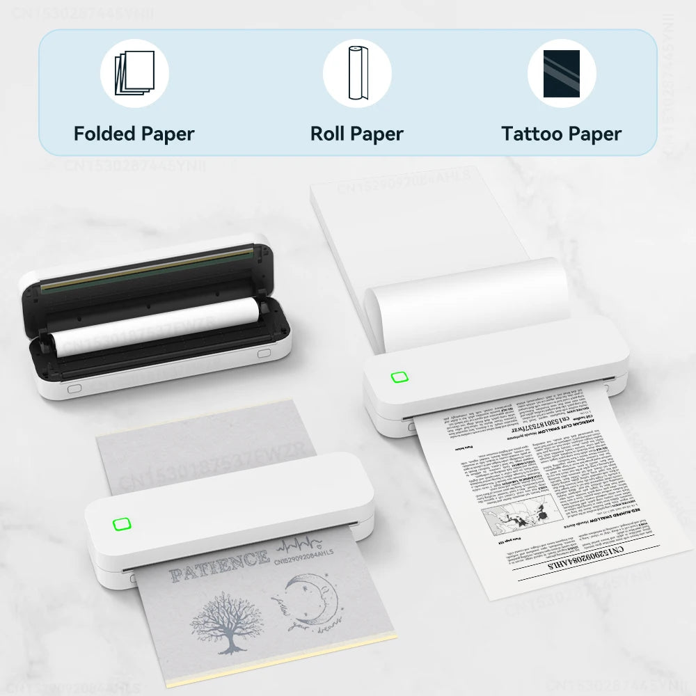 Portable Mini Wireless Bluetooth Thermal Printer for Tattoo Paper Printing Stencil Transfer Machine Compatible with iOS and PC