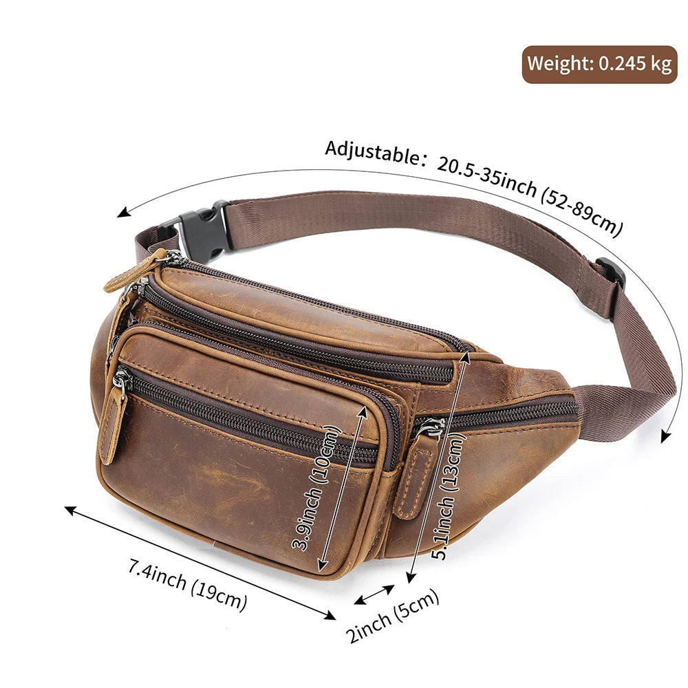 WESTAL Horsehide Leather Belt Bags for Men, Phone Waist Bags, Men's Sports Waist Bag, Zipper Crossbody Bag, Men's Fanny Pack, 8879