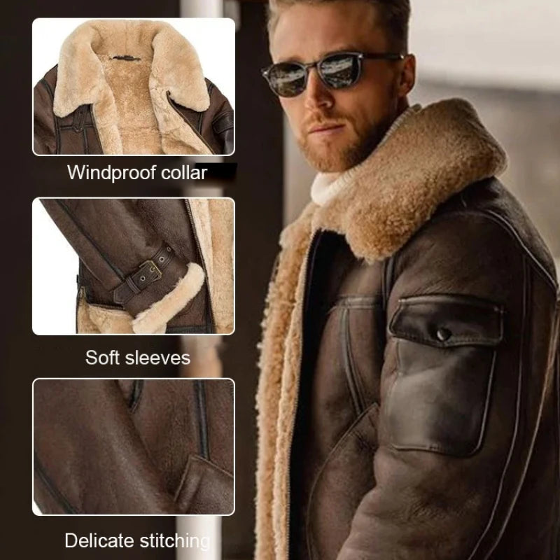 Manteau mi-long en fourrure synthétique pour hommes, épais, imitation cuir, automne et hiver