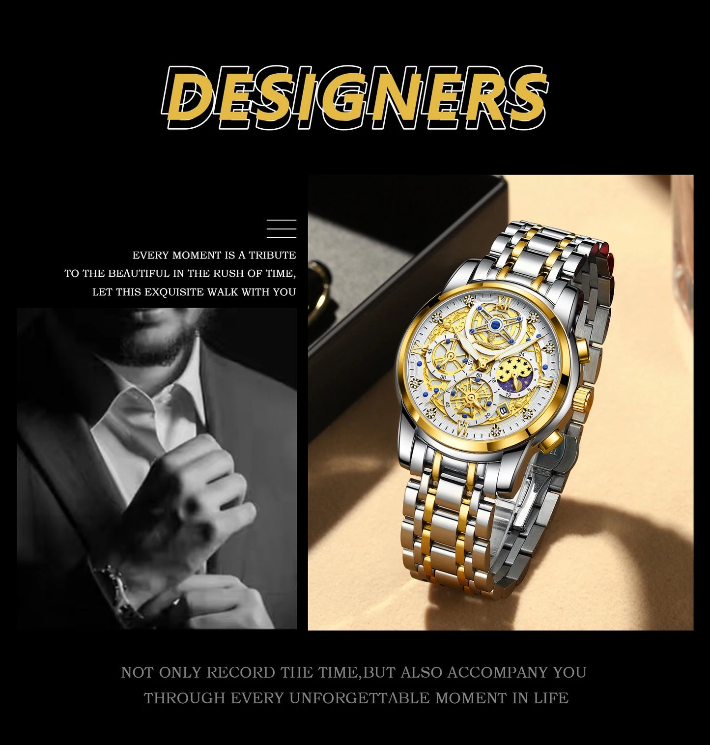 Luxury Stainless Steel Chronograph Quartz Wristwatch