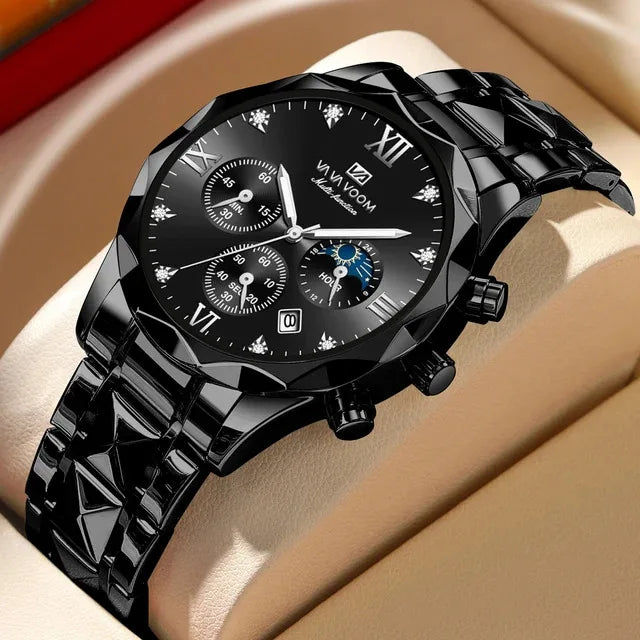 VA VOOM-Montre à quartz en acier inoxydable étanche pour homme, montres multifonctionnelles, date haut de gamme, affaires, marque de mode