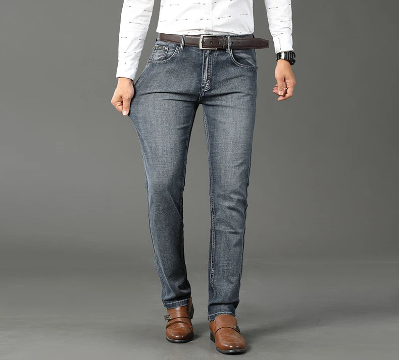 Nouveaux jeans décontractés pour hommes Wthinlee, style droit extensible, mode classique bleu noir, pantalons de travail en denim, vêtements de marque pour hommes