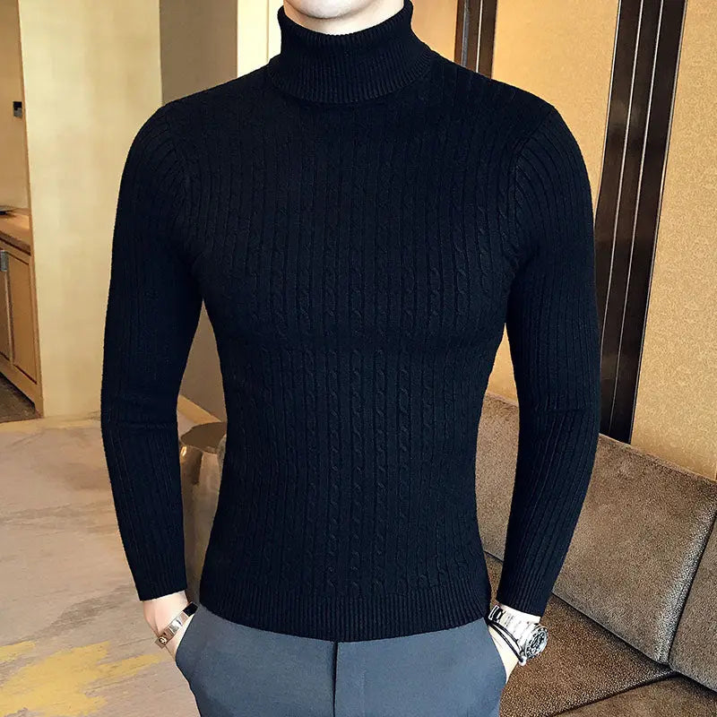 Nouveau pull à col montant pour hommes, couleur unie, tricoté, chaud, décontracté, col roulé, vêtements d'extérieur en laine pour l'hiver LA TendanceStore multi service