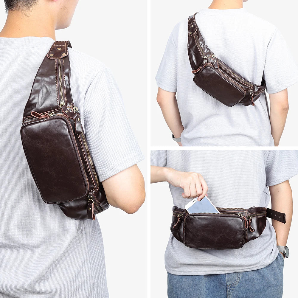 WESTAL Genuine Leather Fanny Pack for Men Vintage Phone Bags Messenger Bags Sports Handbags 9999