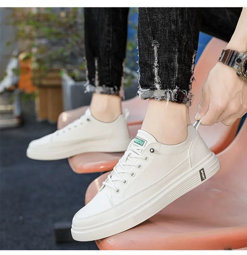 Men's Leather Casual Shoes 2024 Fashion New Breathable White Sneakers High-end Brand Slip-on Loafers Flat Driving Shoes