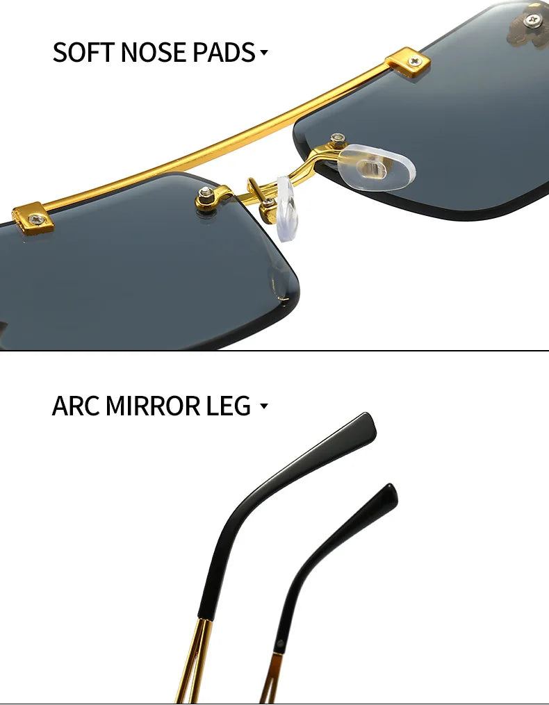 Lunettes de soleil carrées sans monture pour hommes et femmes, lunettes de soleil vintage, miroir rétro, marque de créateur, mode masculine et féminine, luxe