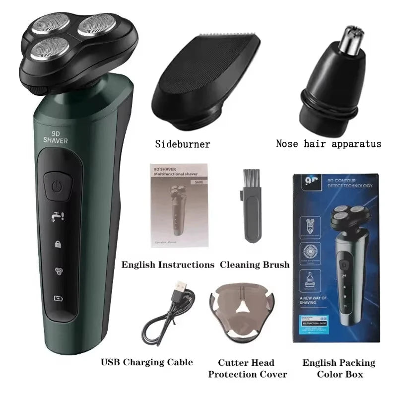 Rasoirs électriques pour hommes, tondeuse électrique étanche, utilisation humide et sèche, batterie rechargeable, rasoirs rotatifs, machine à raser