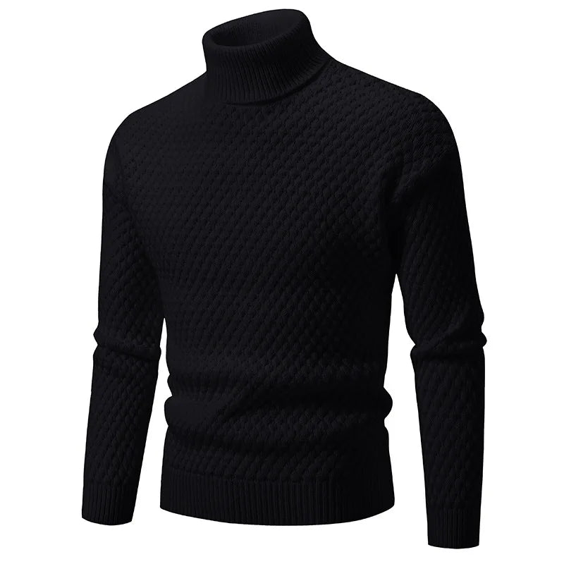 Pull à col roulé automne-hiver 2024 pour hommes, slim fit, tricoté, mode, chaud, décontracté, manches longues