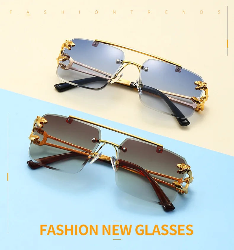 Lunettes de soleil carrées sans monture pour hommes et femmes, lunettes de soleil vintage, miroir rétro, marque de créateur, mode masculine et féminine, luxe