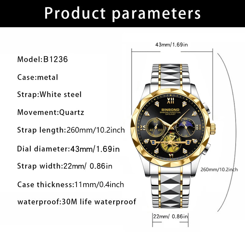 Montre de Luxe en Acier Inoxydable mouvement à Quartz