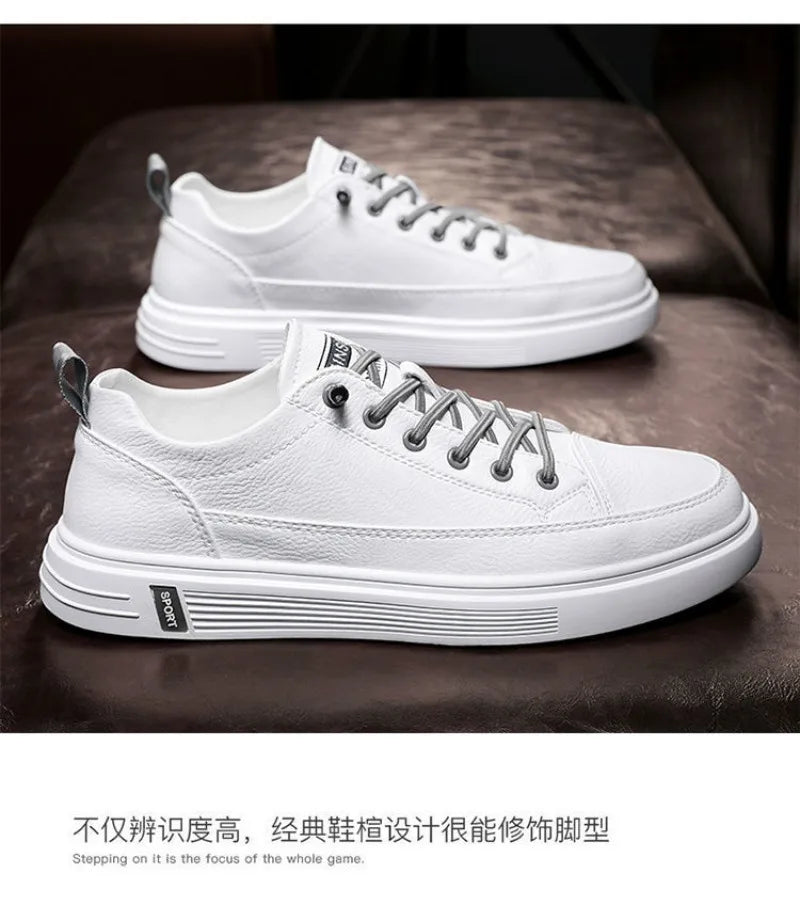 Men's Leather Casual Shoes 2024 Fashion New Breathable White Sneakers High-end Brand Slip-on Loafers Flat Driving Shoes