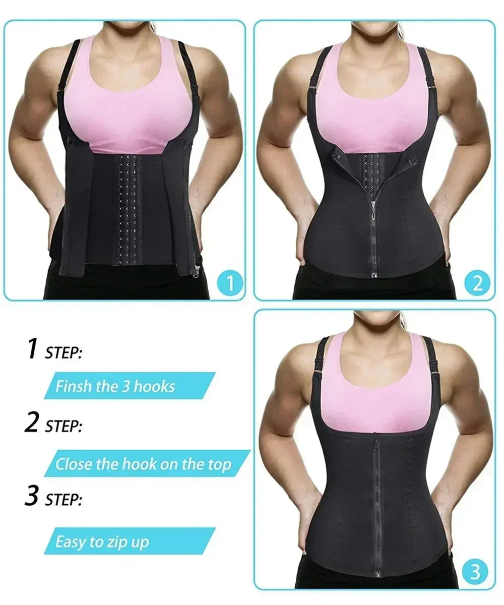 Débardeur de maintien pour femmes, gaine à fermeture éclair, contrôle du ventre, haut sans manches, sous-vêtements de sport pour femmes