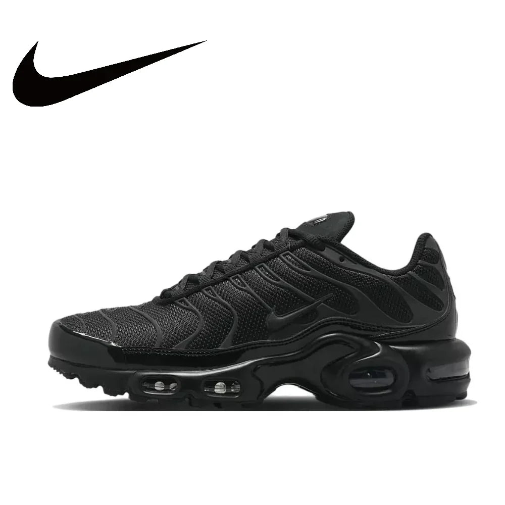 Nike-Air Max Plus Low Men's Sneakers, Casual Running Shoes, Comfortable, Shock Absorption, Anti-Aging, Black, Original