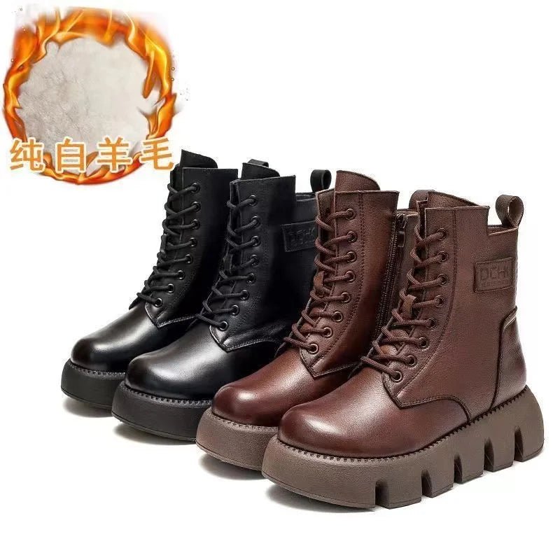 Bottes de neige rembourrées courtes en peluche pour femmes, cuir véritable, coton, semelle optique, chaussures chaudes pour femmes, hiver 2024 LA TendanceStore multi service