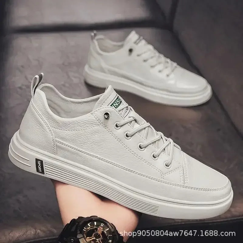 Men's Leather Casual Shoes 2024 Fashion New Breathable White Sneakers High-end Brand Slip-on Loafers Flat Driving Shoes