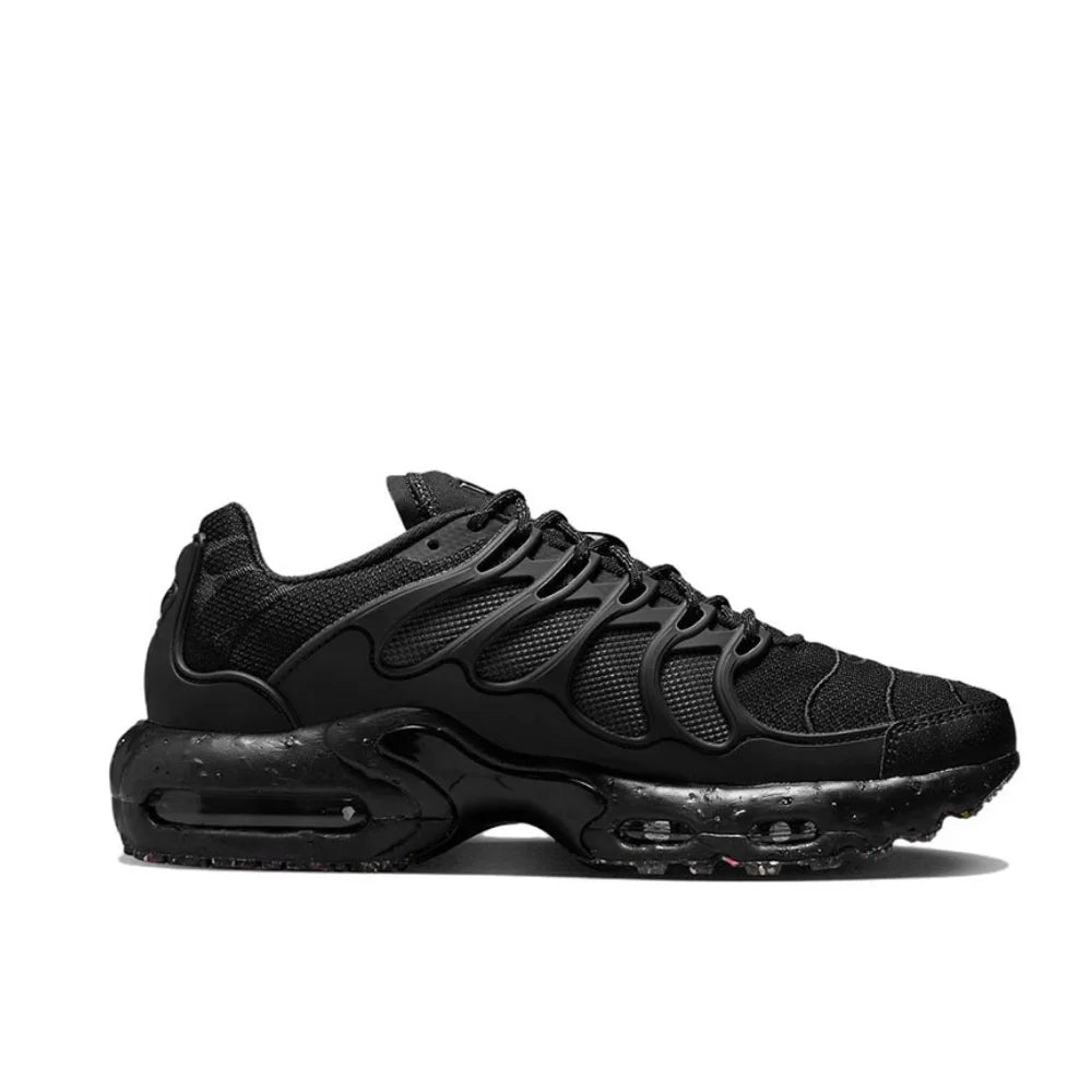 Nike-Air Max Plus Low Men's Sneakers, Casual Running Shoes, Comfortable, Shock Absorption, Anti-Aging, Black, Original