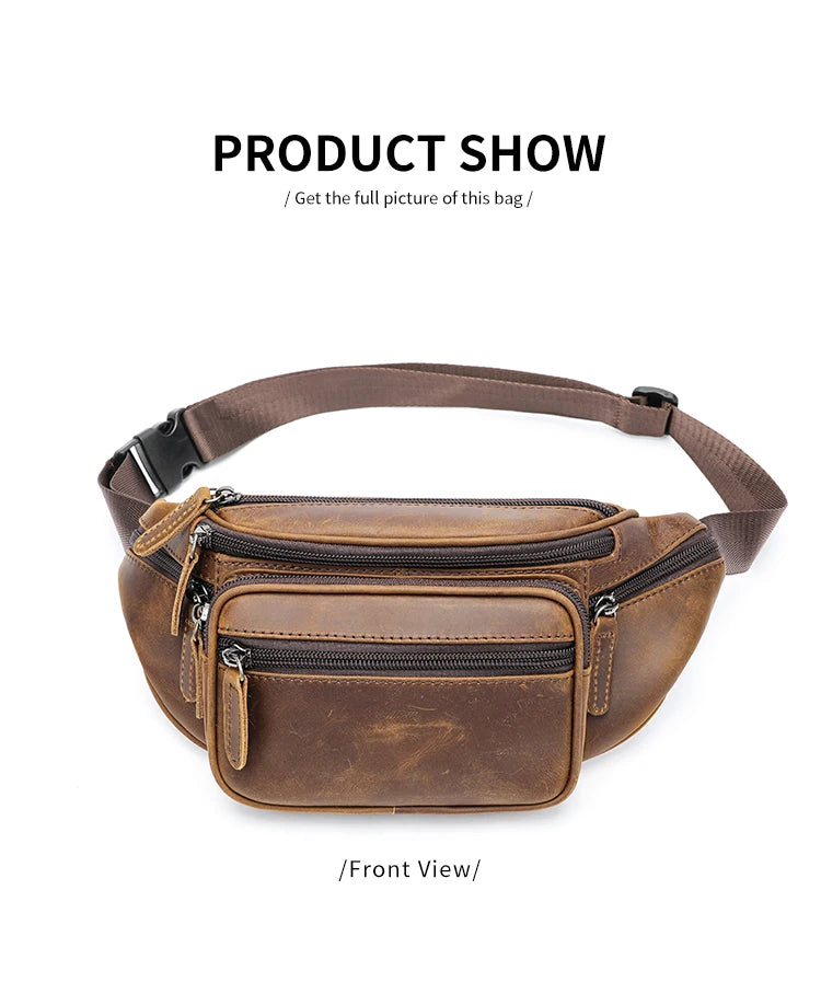 WESTAL Horsehide Leather Belt Bags for Men, Phone Waist Bags, Men's Sports Waist Bag, Zipper Crossbody Bag, Men's Fanny Pack, 8879