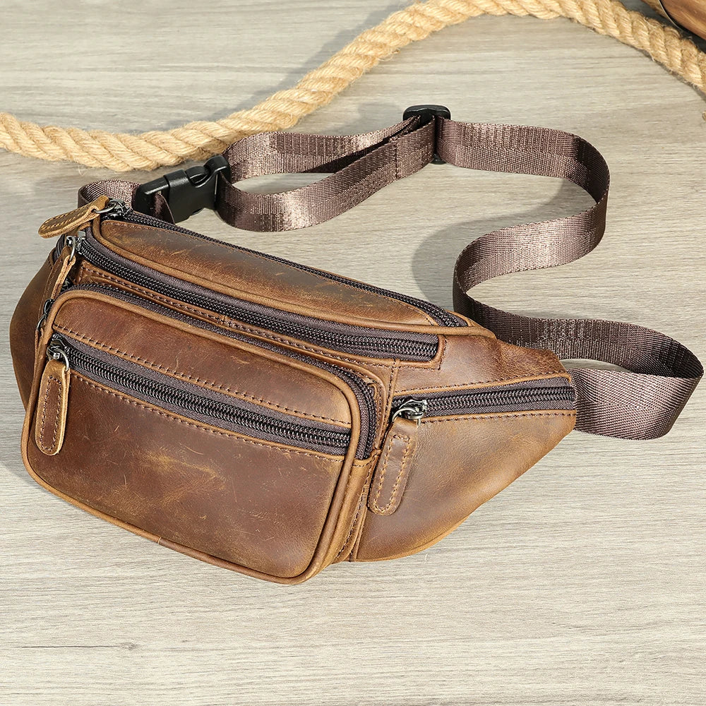 WESTAL Horsehide Leather Belt Bags for Men, Phone Waist Bags, Men's Sports Waist Bag, Zipper Crossbody Bag, Men's Fanny Pack, 8879