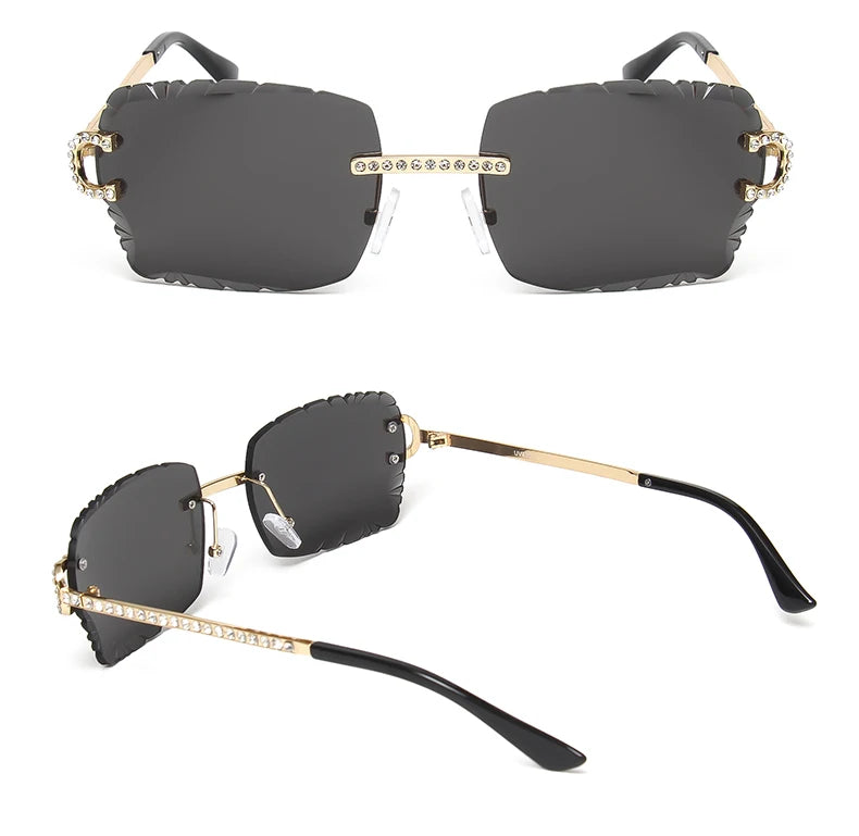 Kenbo-Lunettes de soleil carrées sans monture pour hommes et femmes, lunettes de soleil dégradées, lentille pétale vintage, coupe diamant, lunettes de soleil punk en métal, lunettes de soleil à la mode