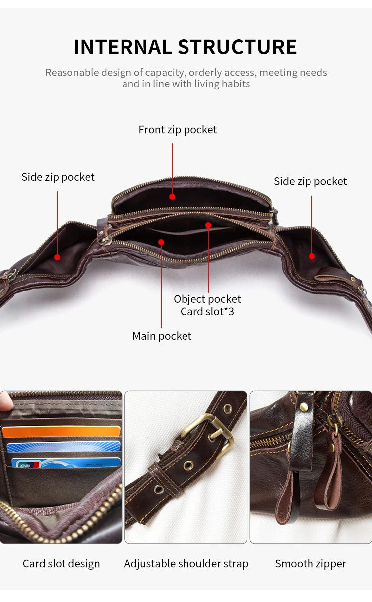 WESTAL Genuine Leather Fanny Pack for Men Vintage Phone Bags Messenger Bags Sports Handbags 9999