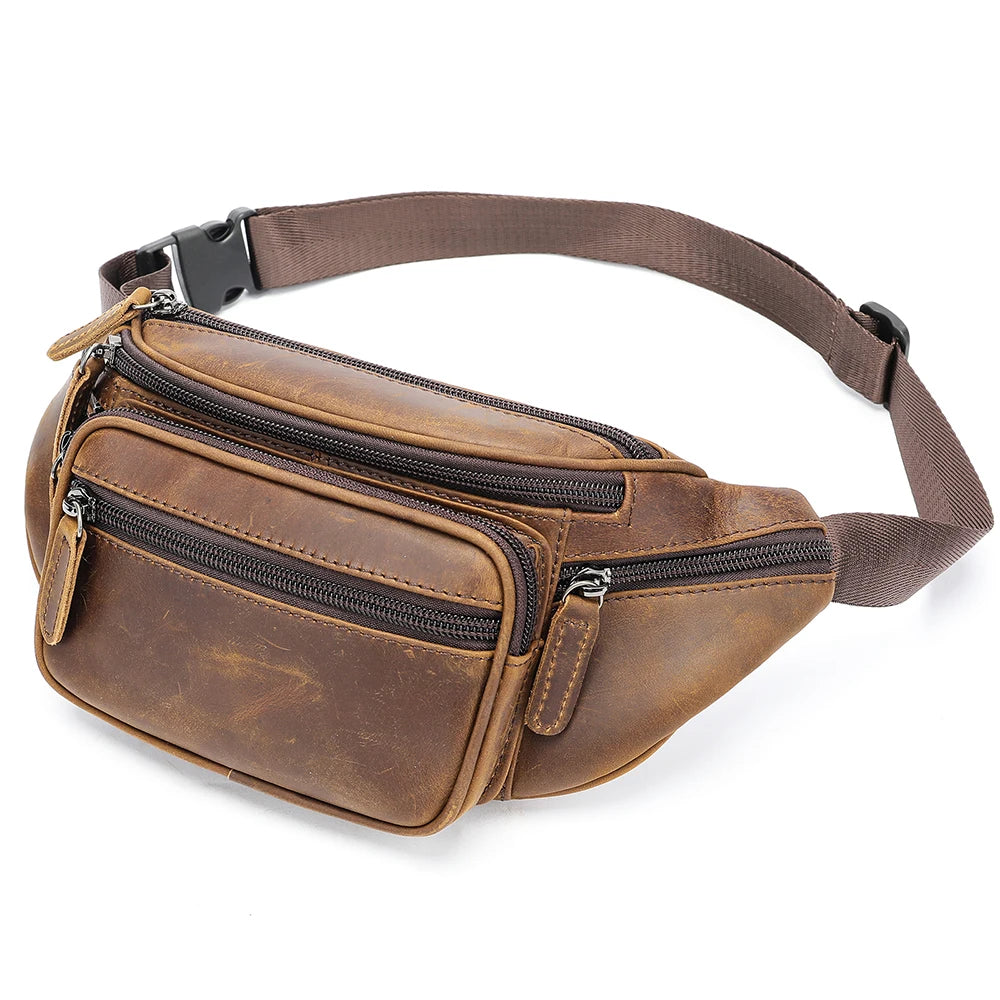 WESTAL Horsehide Leather Belt Bags for Men, Phone Waist Bags, Men's Sports Waist Bag, Zipper Crossbody Bag, Men's Fanny Pack, 8879