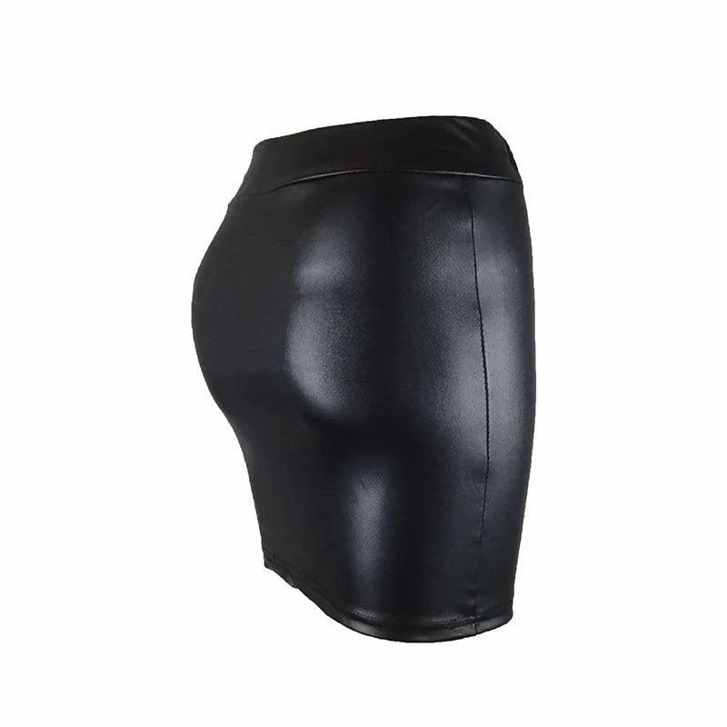 Jupe en cuir noire, moulante, taille haute, mini jupe crayon sexy et brillante, pour femmes, avec taille élastique