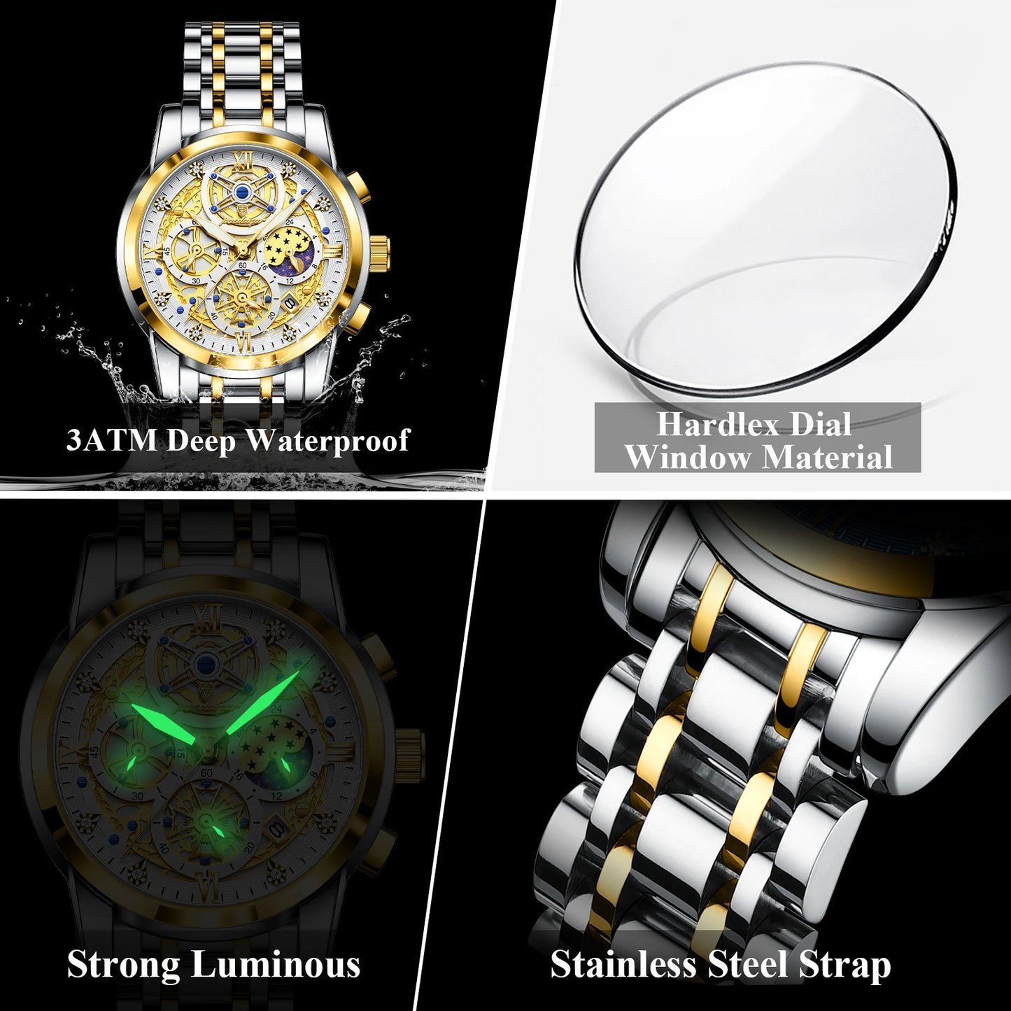 Luxury Stainless Steel Chronograph Quartz Wristwatch