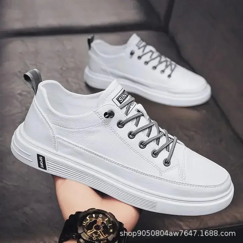 Men's Leather Casual Shoes 2024 Fashion New Breathable White Sneakers High-end Brand Slip-on Loafers Flat Driving Shoes