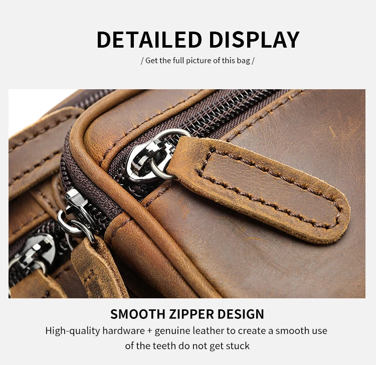 WESTAL Horsehide Leather Belt Bags for Men, Phone Waist Bags, Men's Sports Waist Bag, Zipper Crossbody Bag, Men's Fanny Pack, 8879