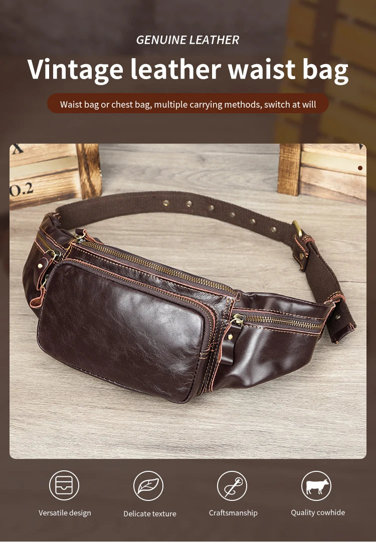 WESTAL Genuine Leather Fanny Pack for Men Vintage Phone Bags Messenger Bags Sports Handbags 9999