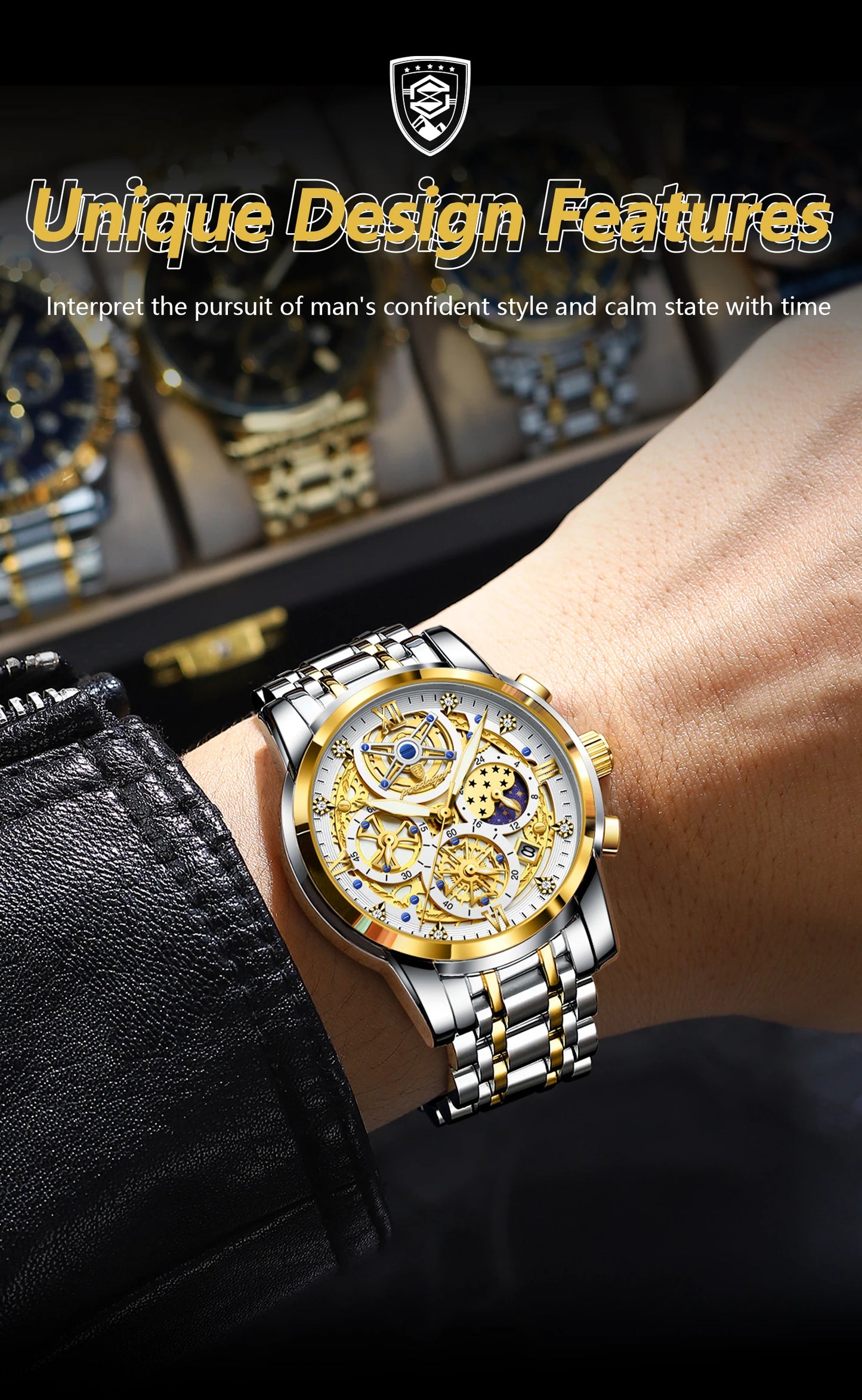 Luxury Stainless Steel Chronograph Quartz Wristwatch