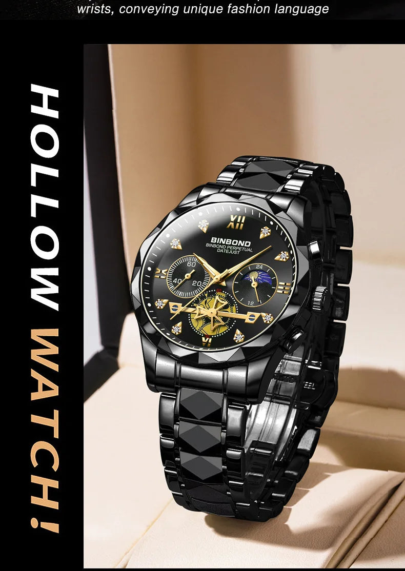 Luxury stainless steel sports watch