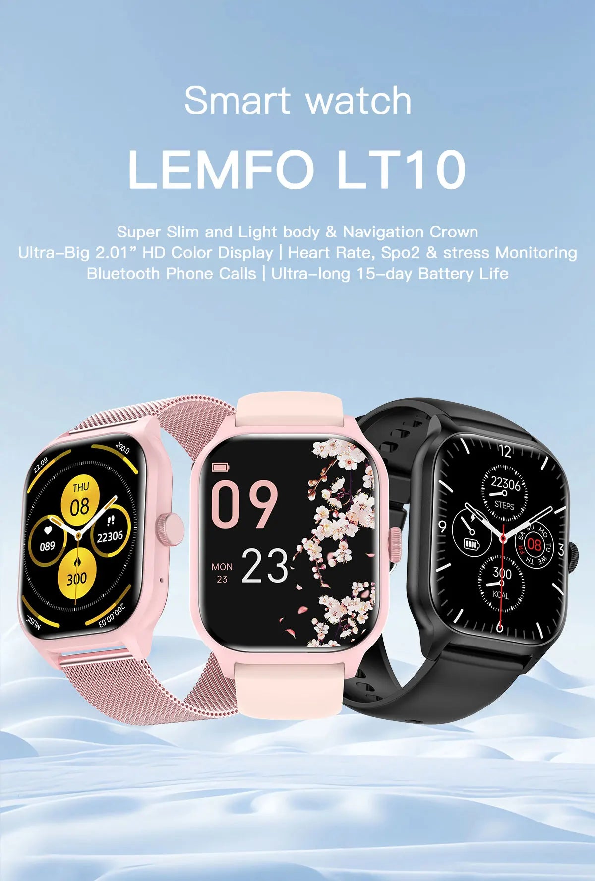 LEMFO LT10 2024 Smart Watch Android Gift Bluetooth Call Touch Dial Fitness Tracker Sports Watches