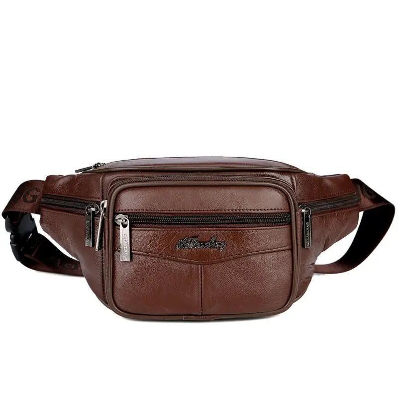 2024 New Men's Premium Leather Fanny Pack Designer Running Fitness Belt Phone Pouch Male Crossbody Chest Bag