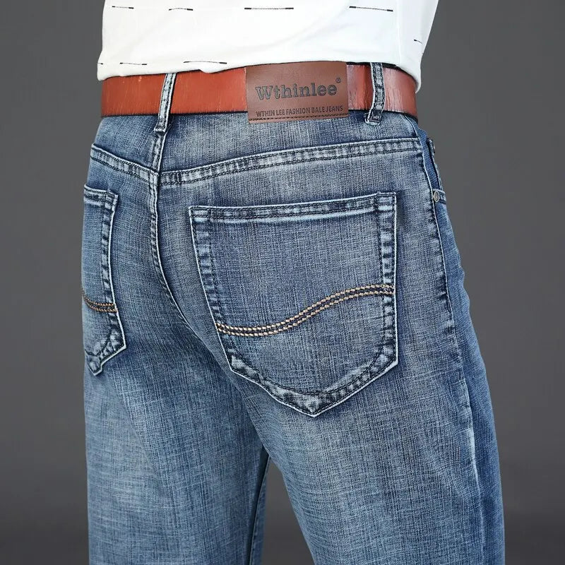 Nouveaux jeans décontractés pour hommes Wthinlee, style droit extensible, mode classique bleu noir, pantalons de travail en denim, vêtements de marque pour hommes