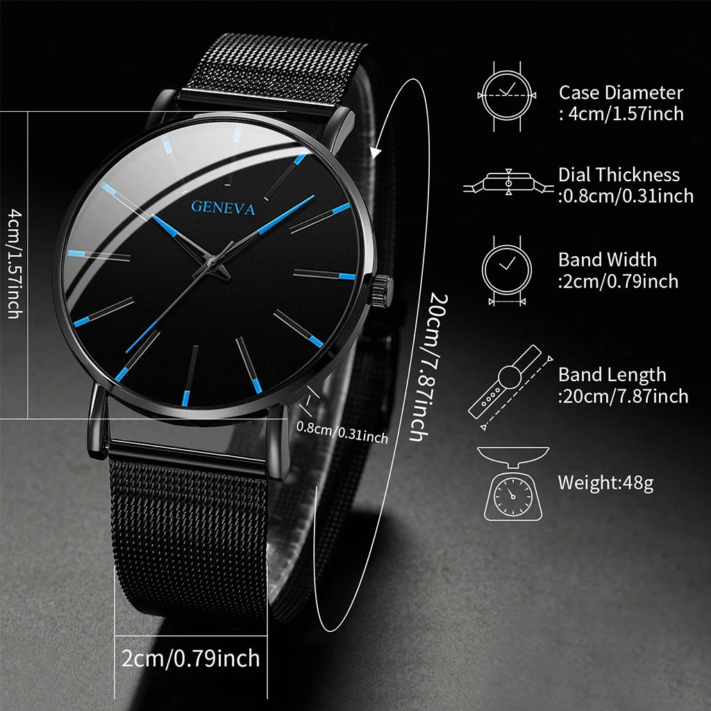 Montres d'affaires ultra-minces pour hommes, bracelet en maille d'acier, montre à quartz pour hommes.